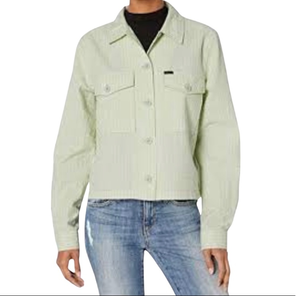 Obey Jacket, Lightweight Helm 100% Cotton Seersucker Green & White Stripes, NWOT